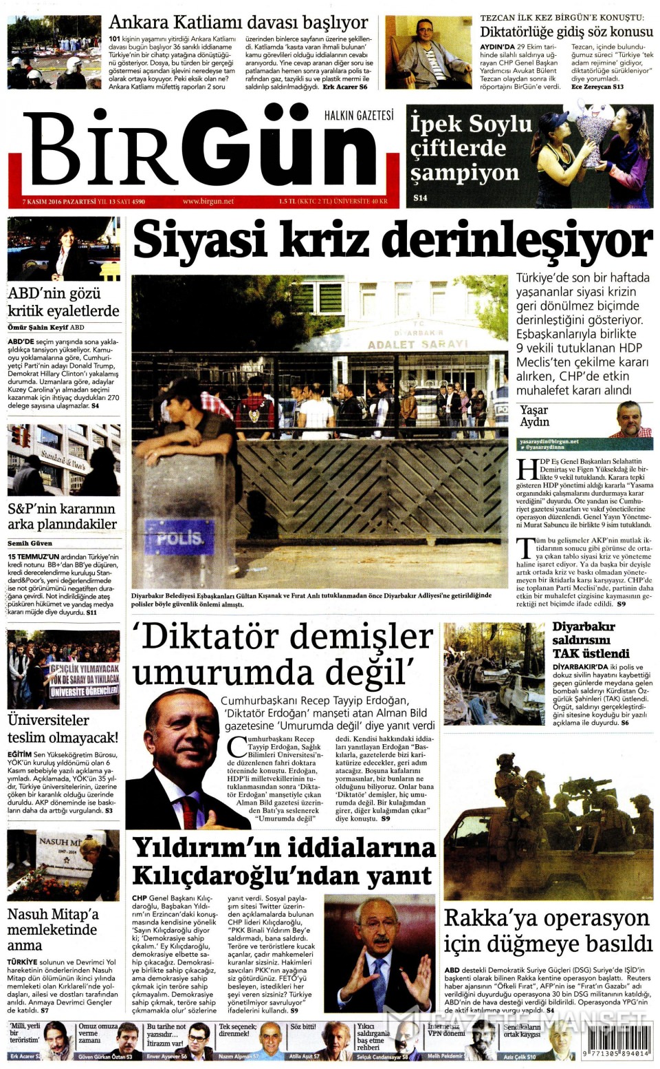 7 Kasım 2016 gazete manşetleri - 895