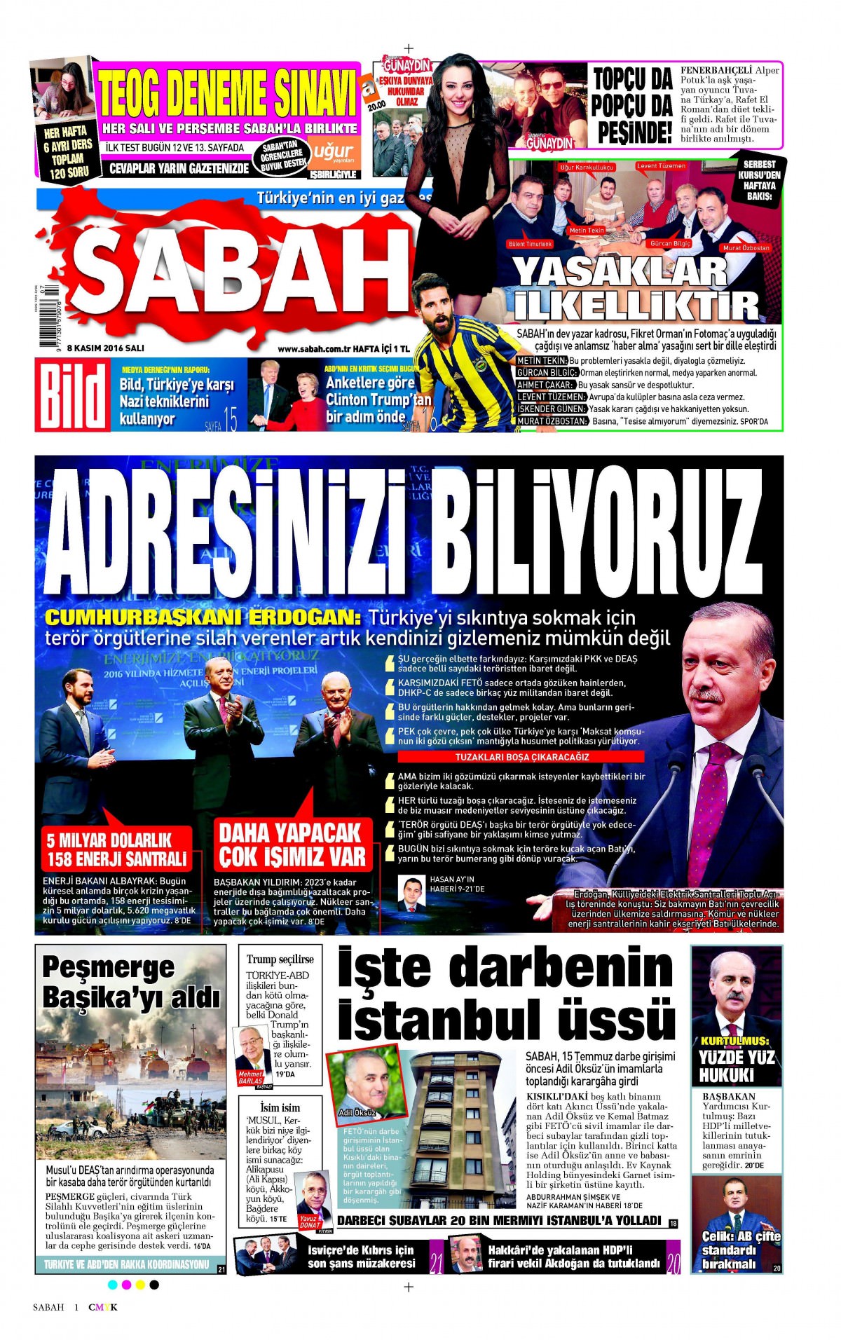 8 Kasım 2016 gazete manşetleri - 800