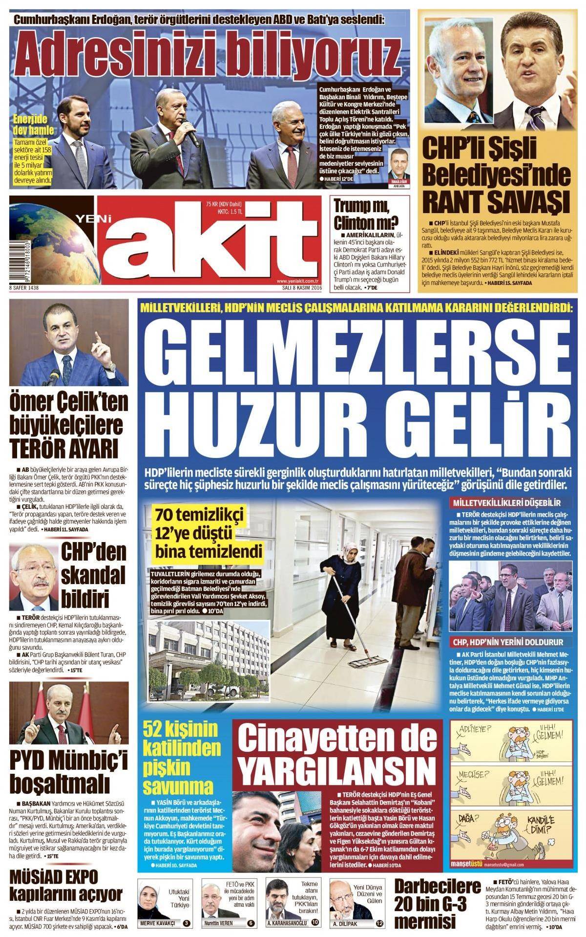 8 Kasım 2016 gazete manşetleri - 678