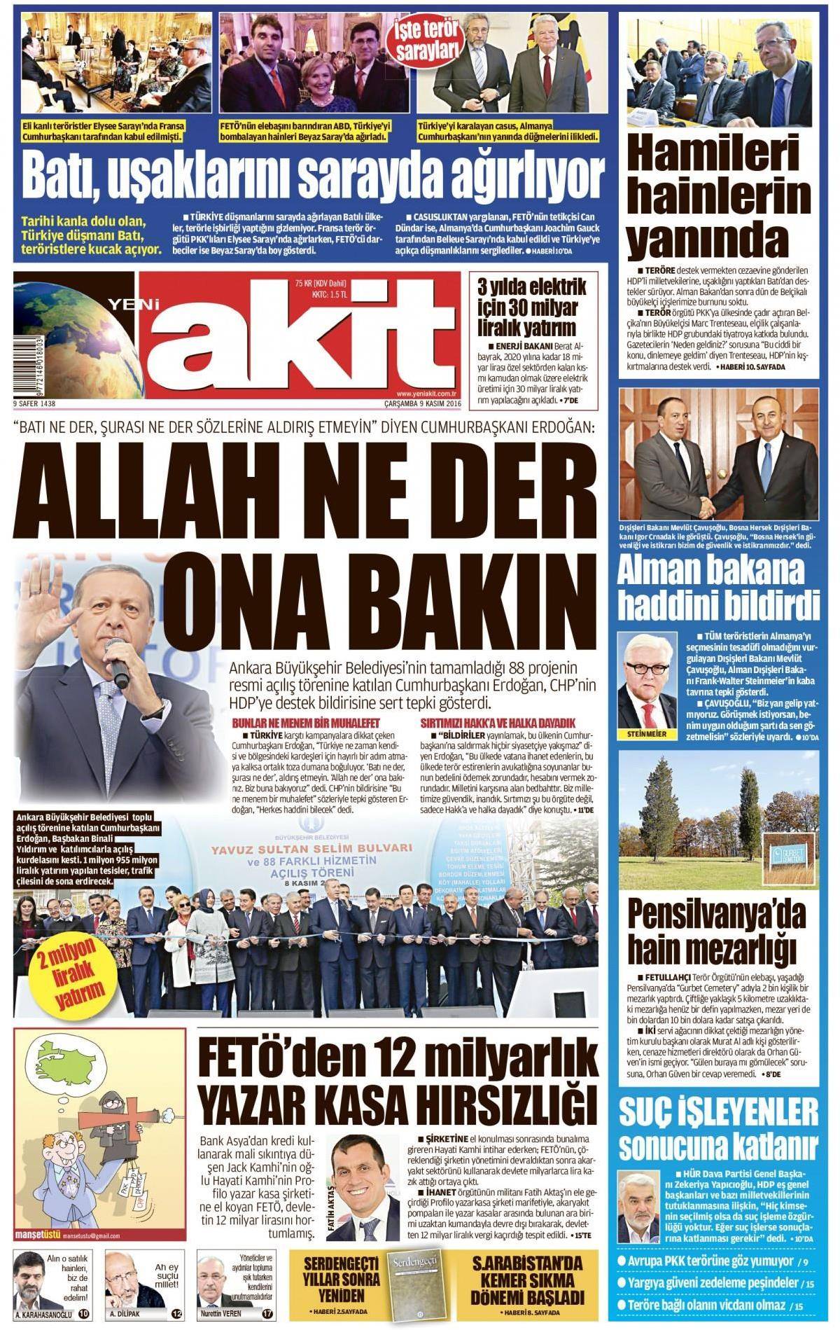9 Kasım 2016 gazete manşetleri - 634