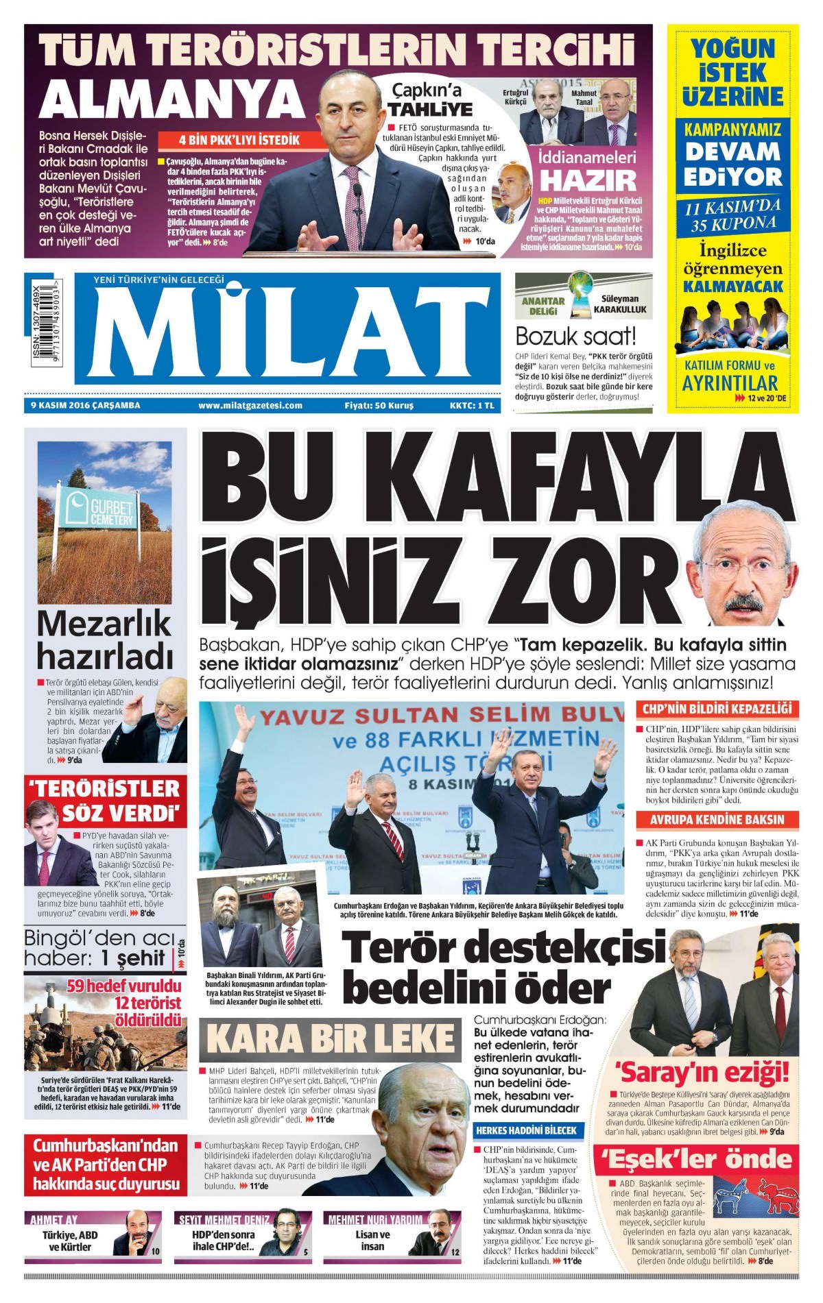 9 Kasım 2016 gazete manşetleri - 868
