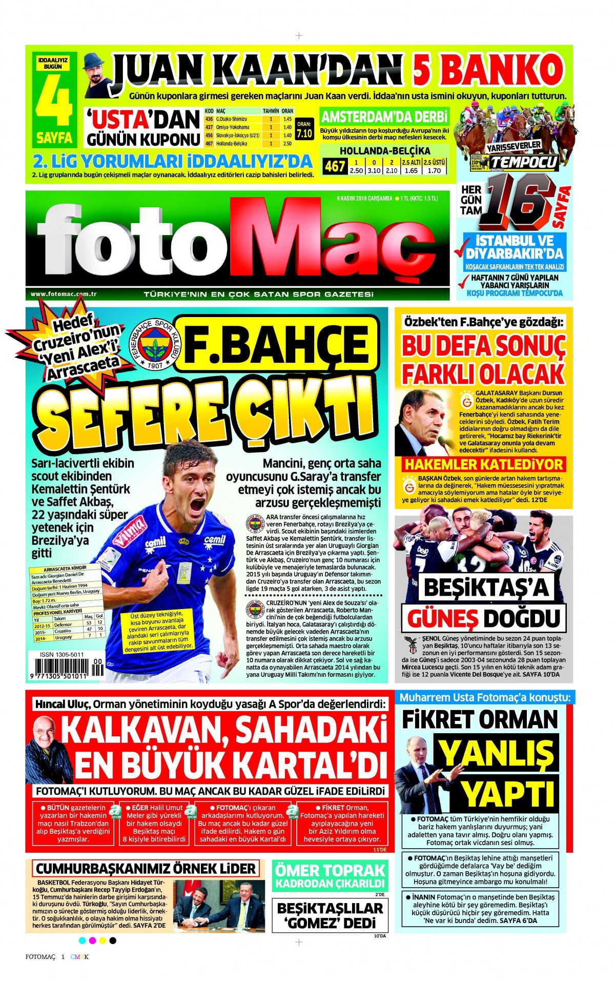 9 Kasım 2016 gazete manşetleri - 908