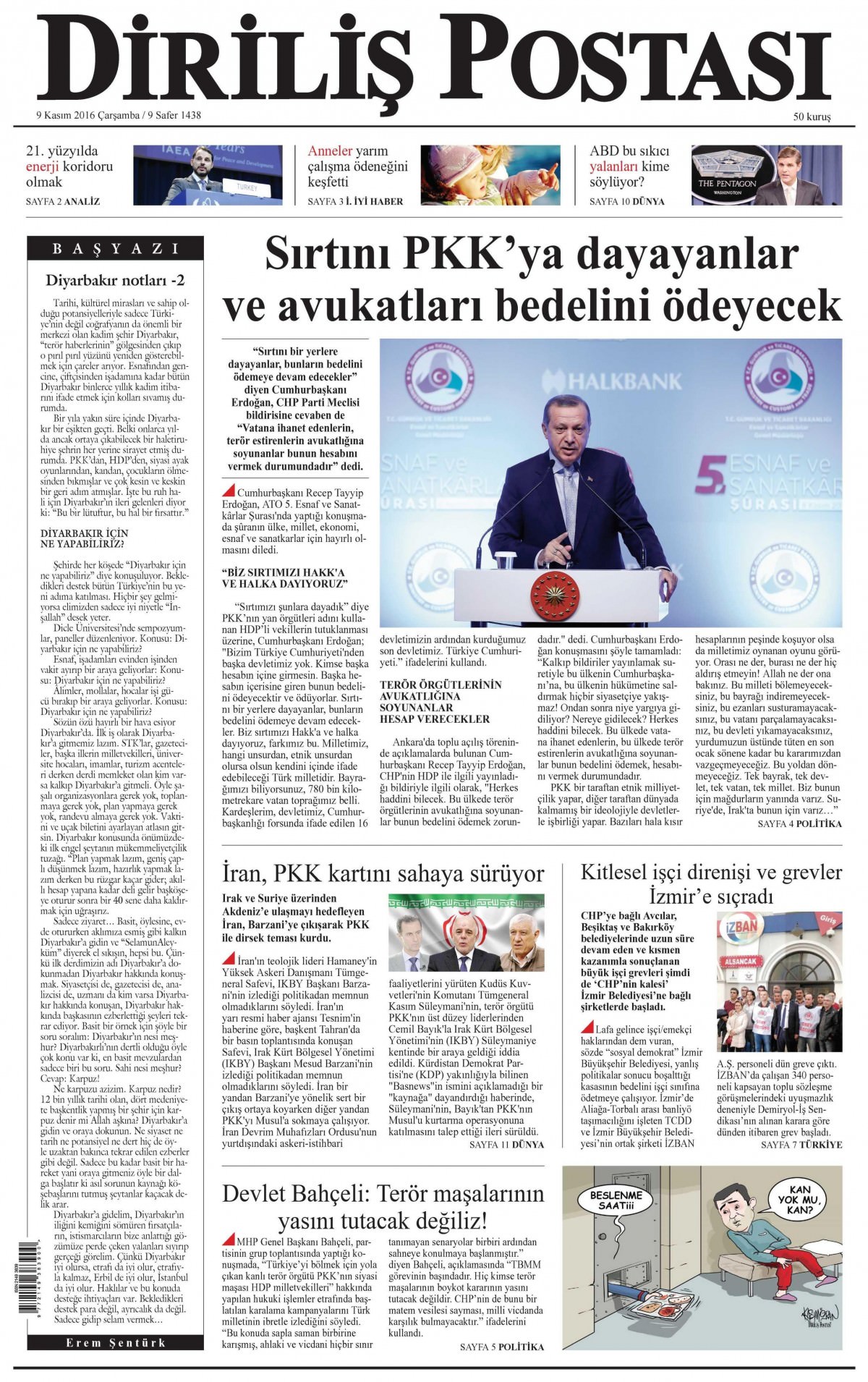 9 Kasım 2016 gazete manşetleri - 840