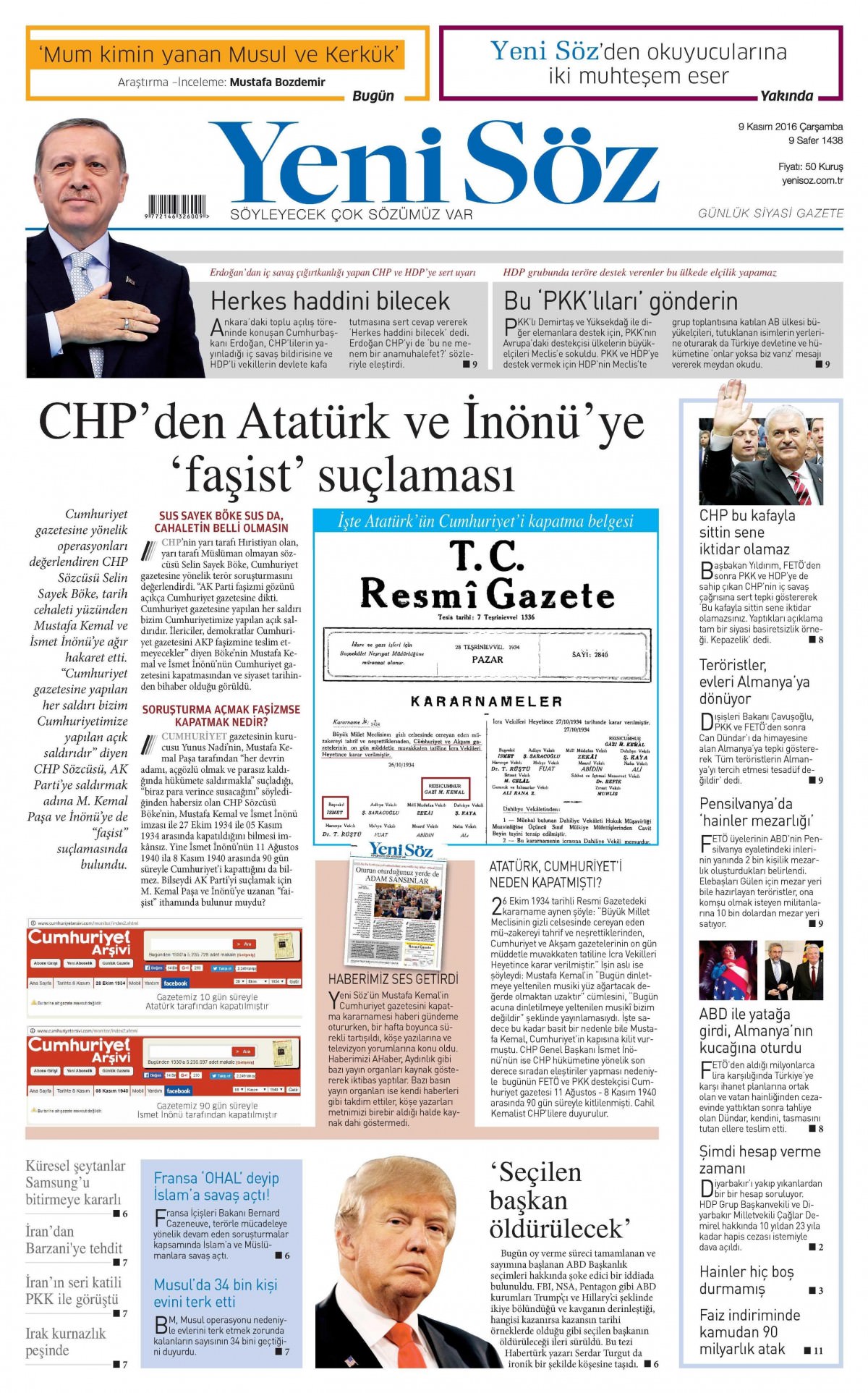 9 Kasım 2016 gazete manşetleri - 854