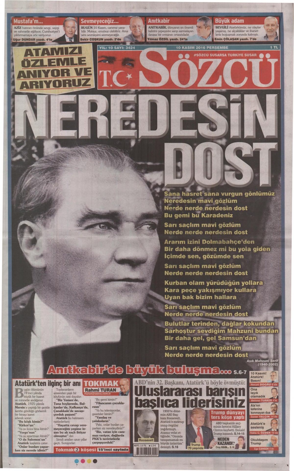 10 Kasım 2016 gazete manşetleri - 869