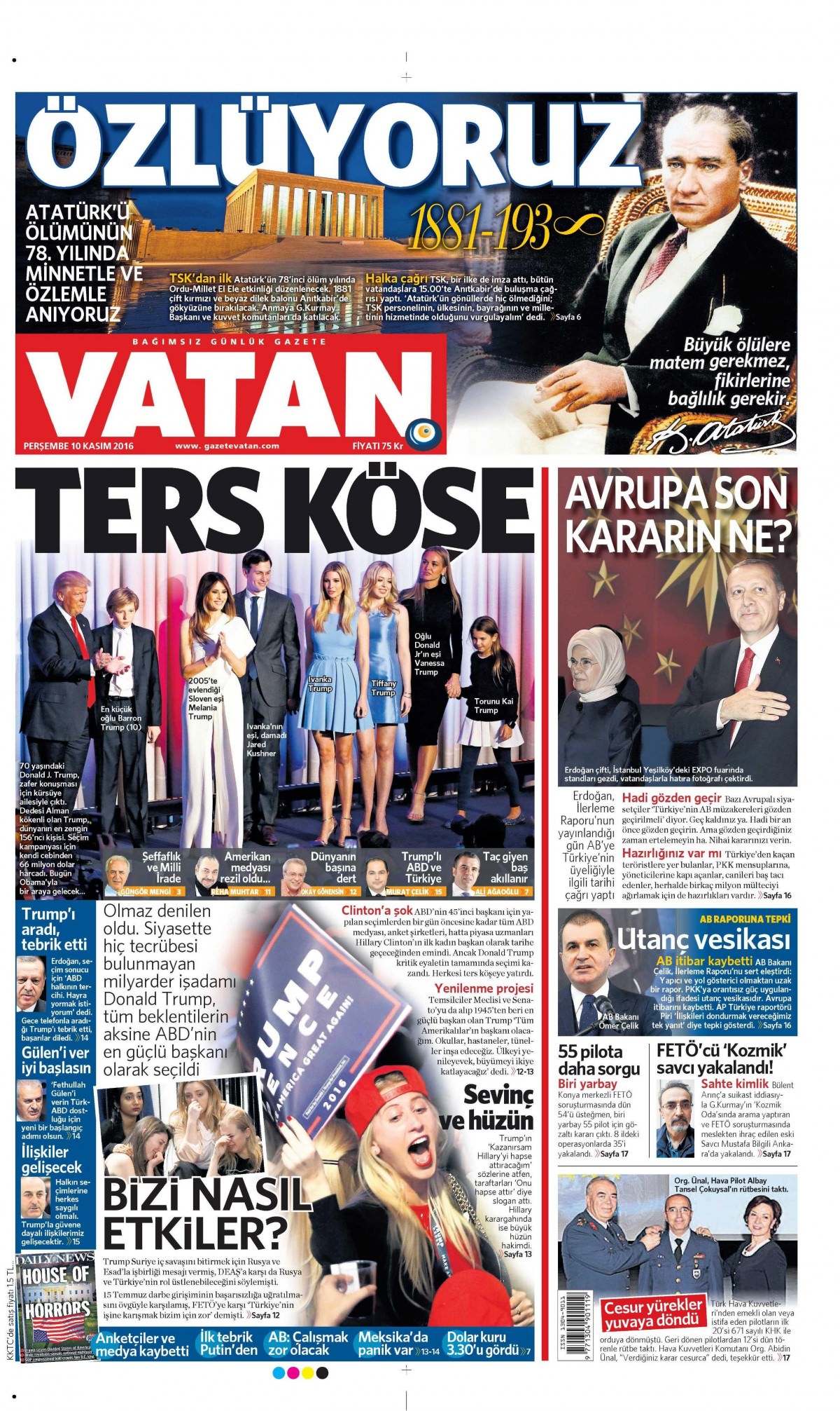 10 Kasım 2016 gazete manşetleri - 780