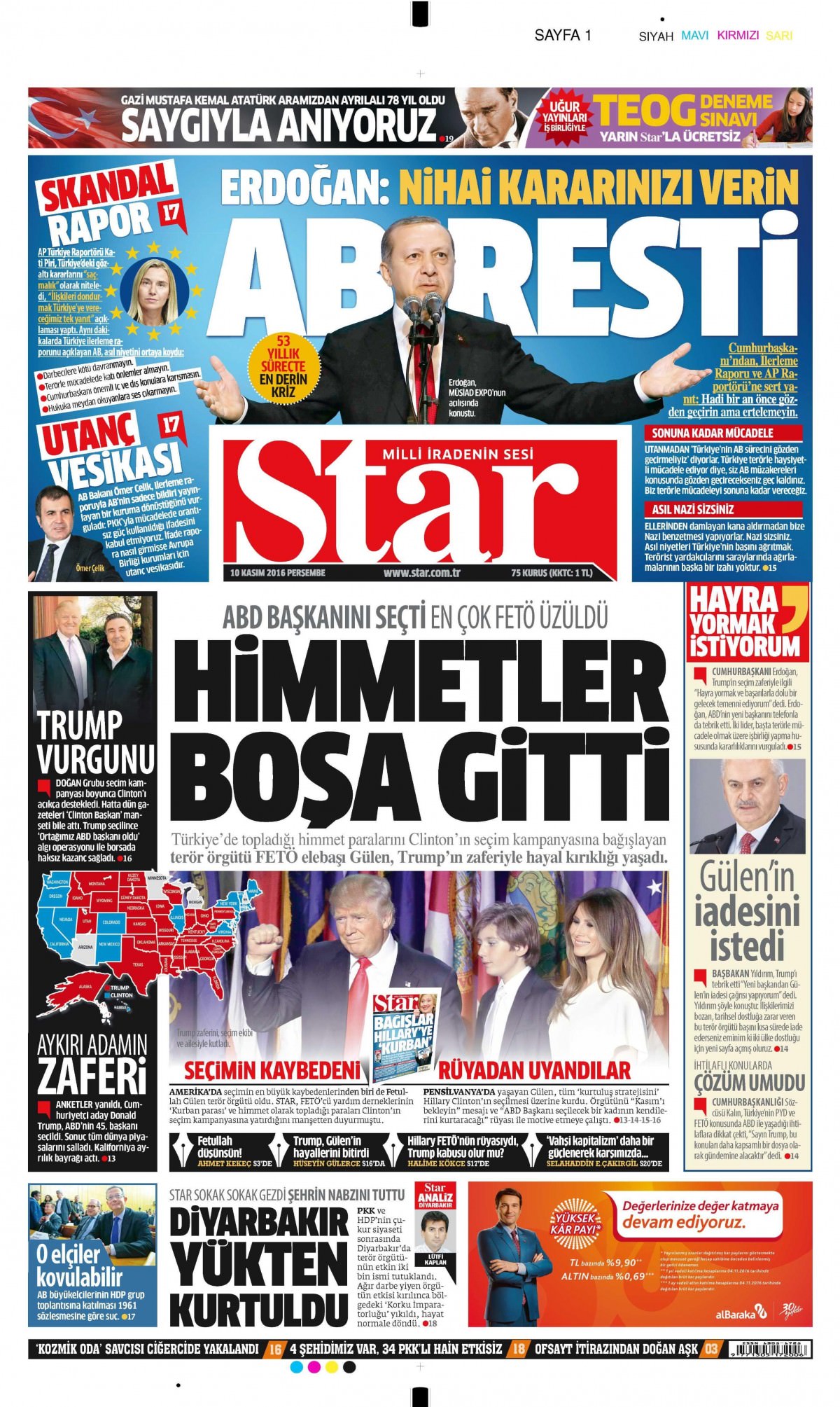 10 Kasım 2016 gazete manşetleri - 801