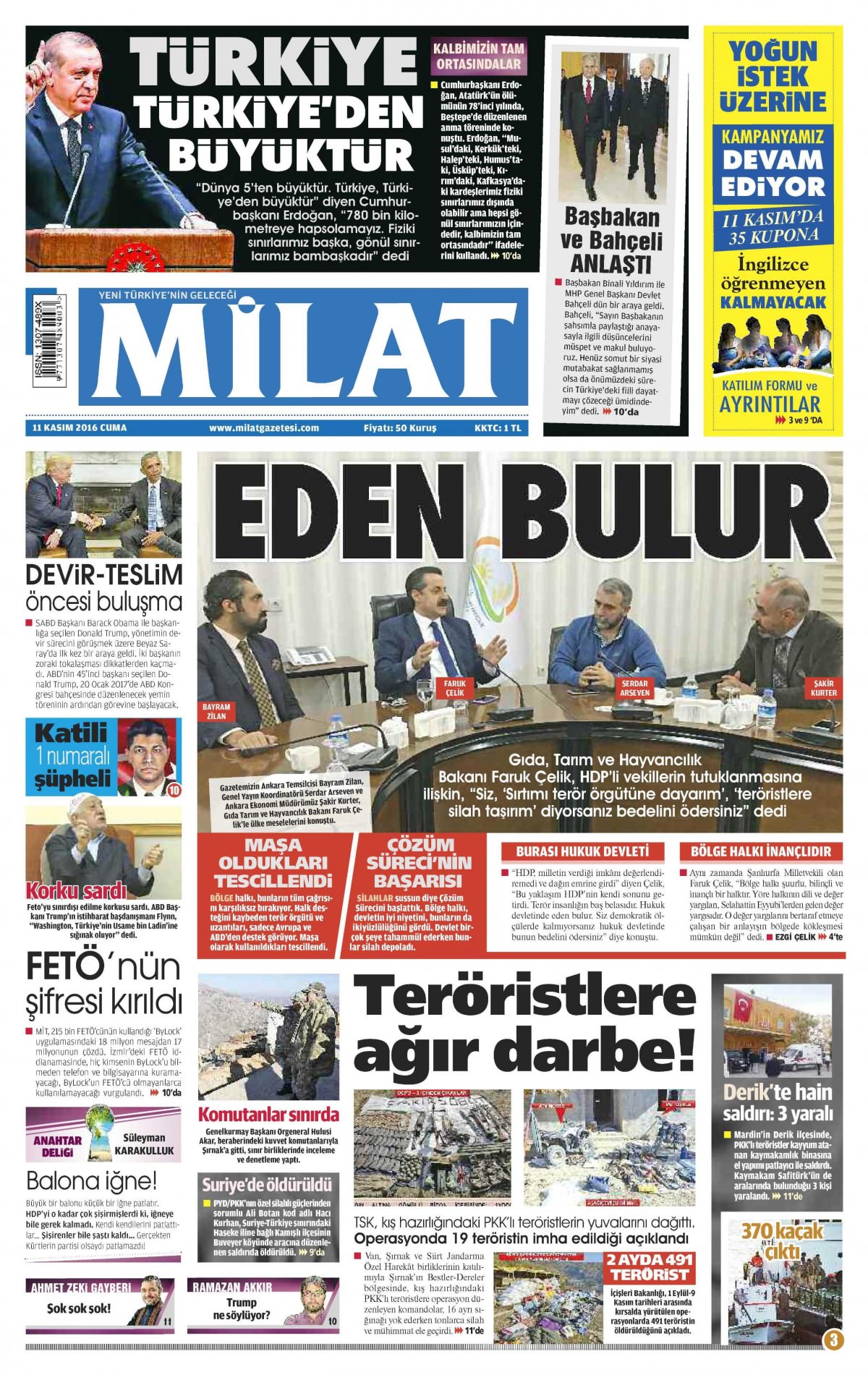 11 Kasım 2016 gazete manşetleri - 578