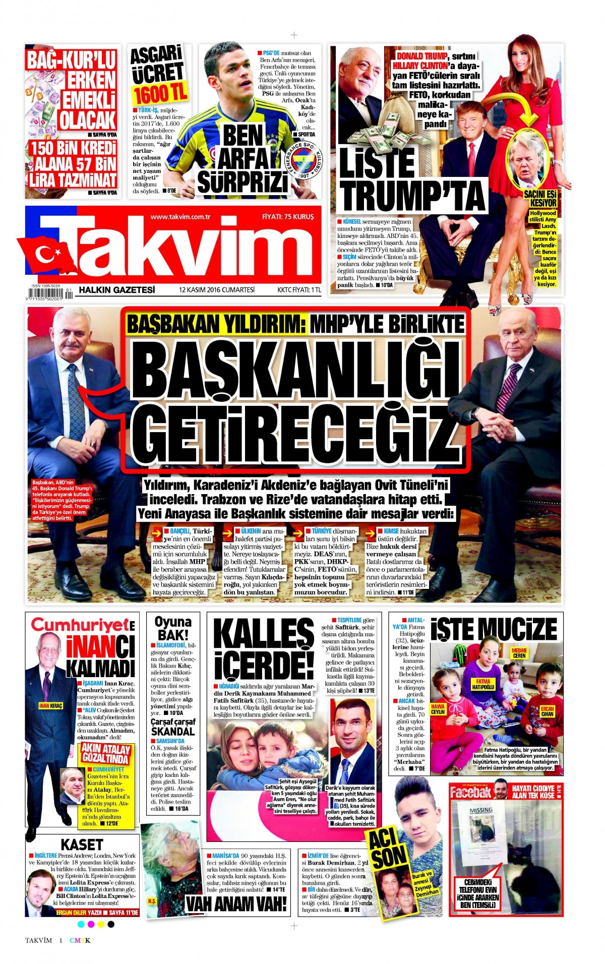 12 Kasım 2016 gazete manşetleri - 579