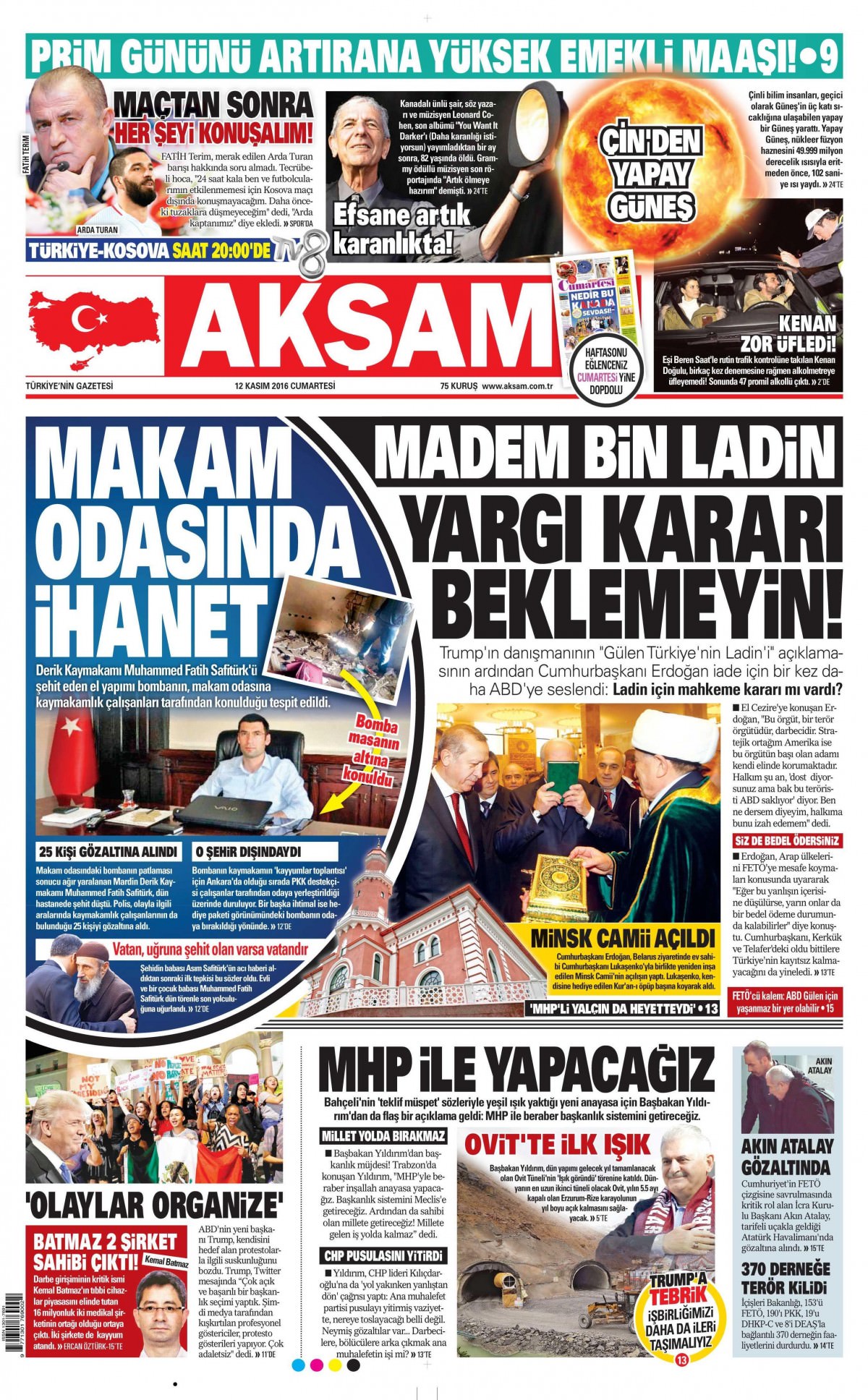 12 Kasım 2016 gazete manşetleri - 838