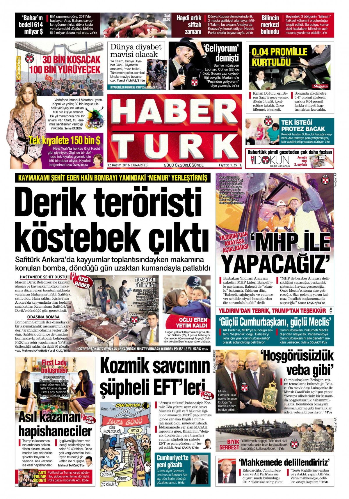 12 Kasım 2016 gazete manşetleri - 800