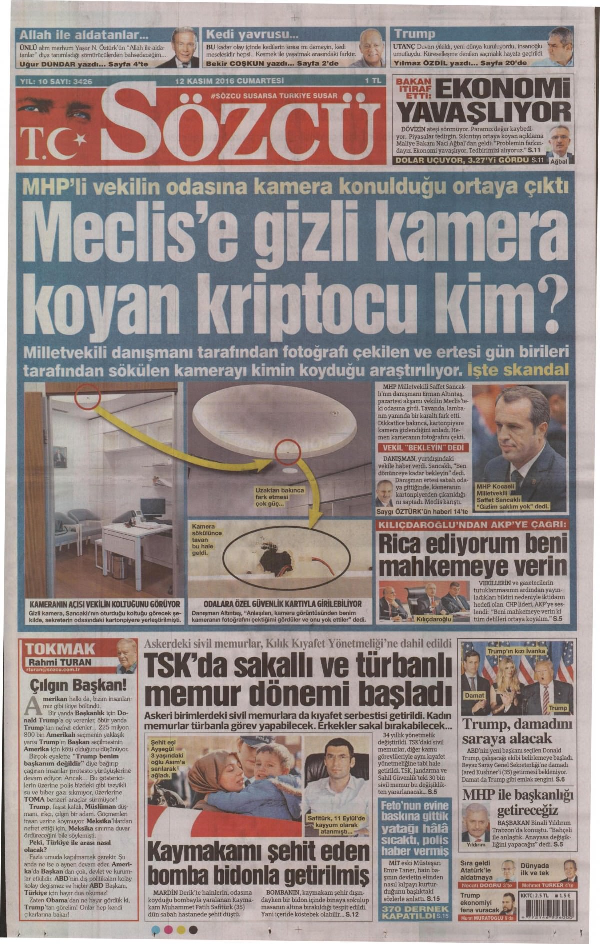 12 Kasım 2016 gazete manşetleri - 853