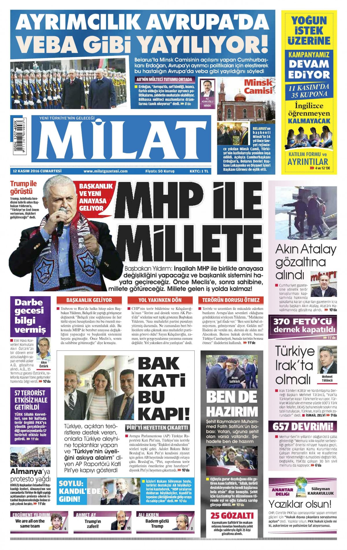 12 Kasım 2016 gazete manşetleri - 941