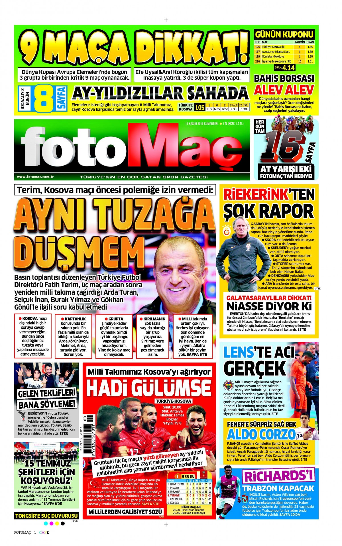 12 Kasım 2016 gazete manşetleri - 698