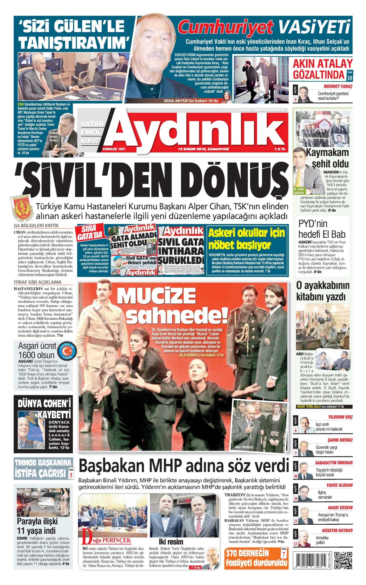 12 Kasım 2016 gazete manşetleri - 792