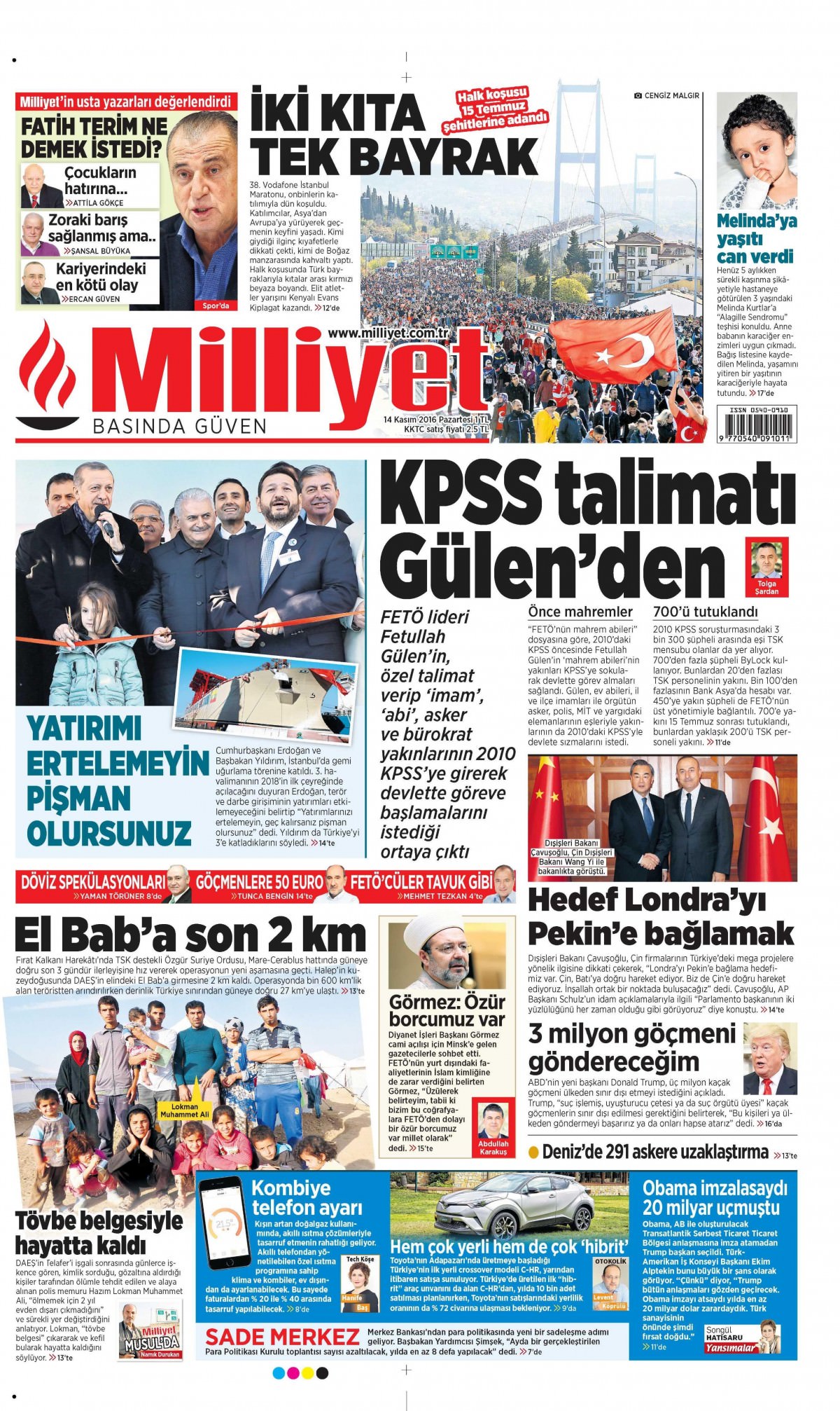 14 Kasım 2016 gazete manşetleri - 624