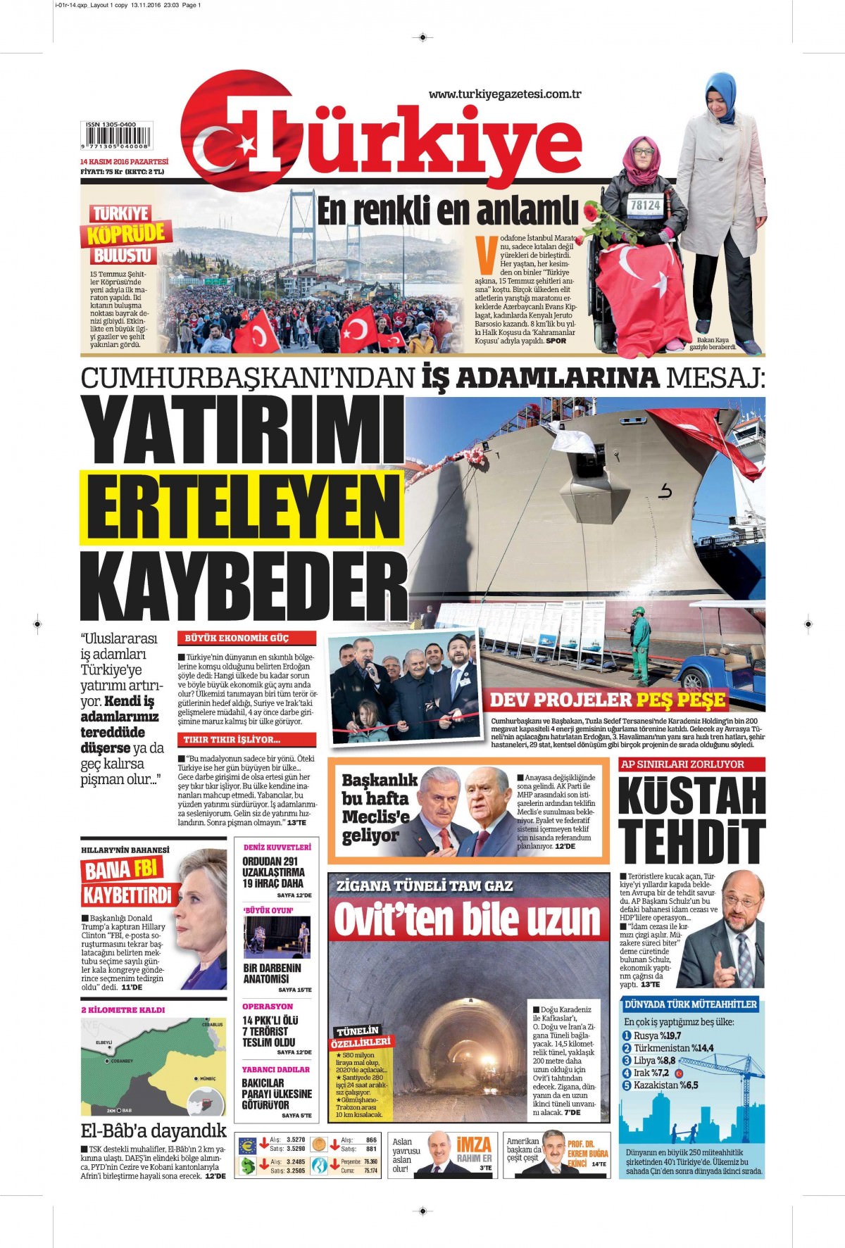 14 Kasım 2016 gazete manşetleri - 668