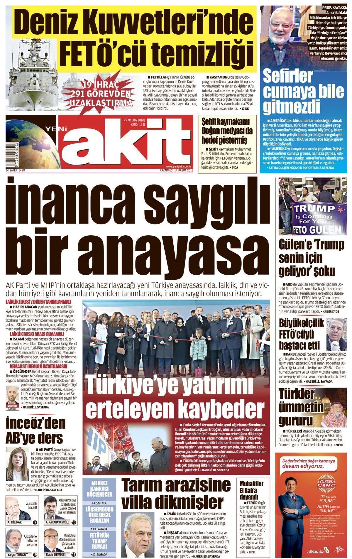 14 Kasım 2016 gazete manşetleri - 668