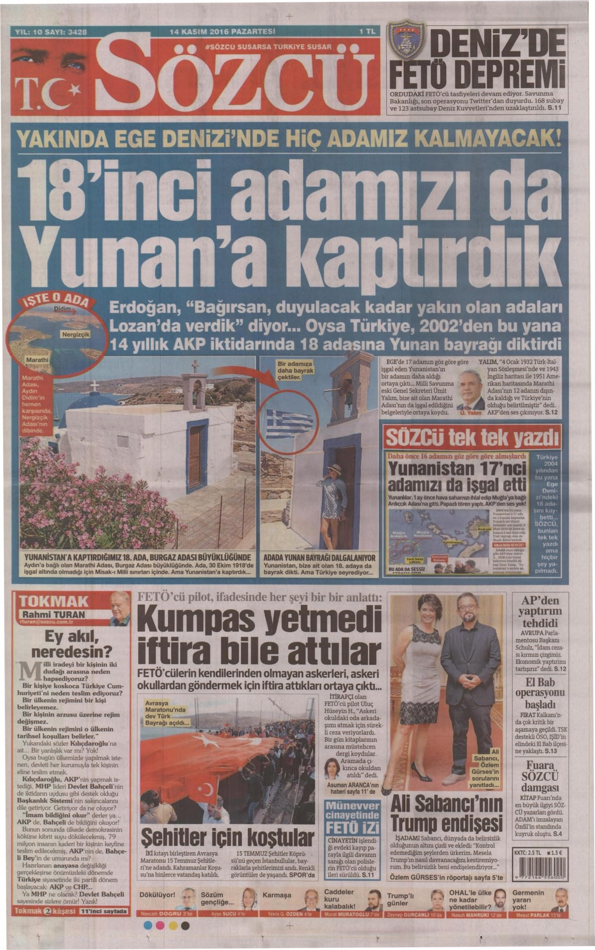 14 Kasım 2016 gazete manşetleri - 547