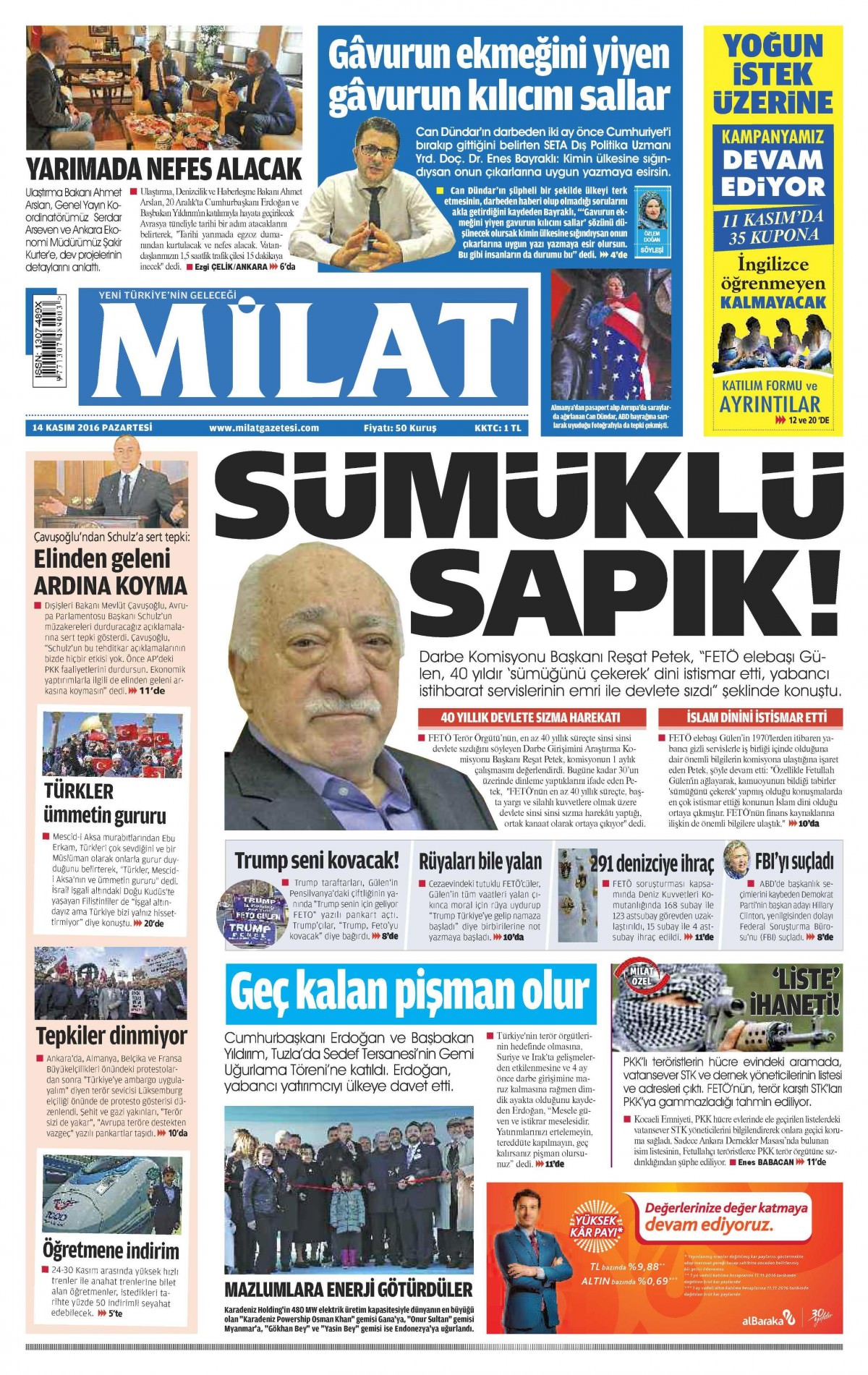 14 Kasım 2016 gazete manşetleri - 668
