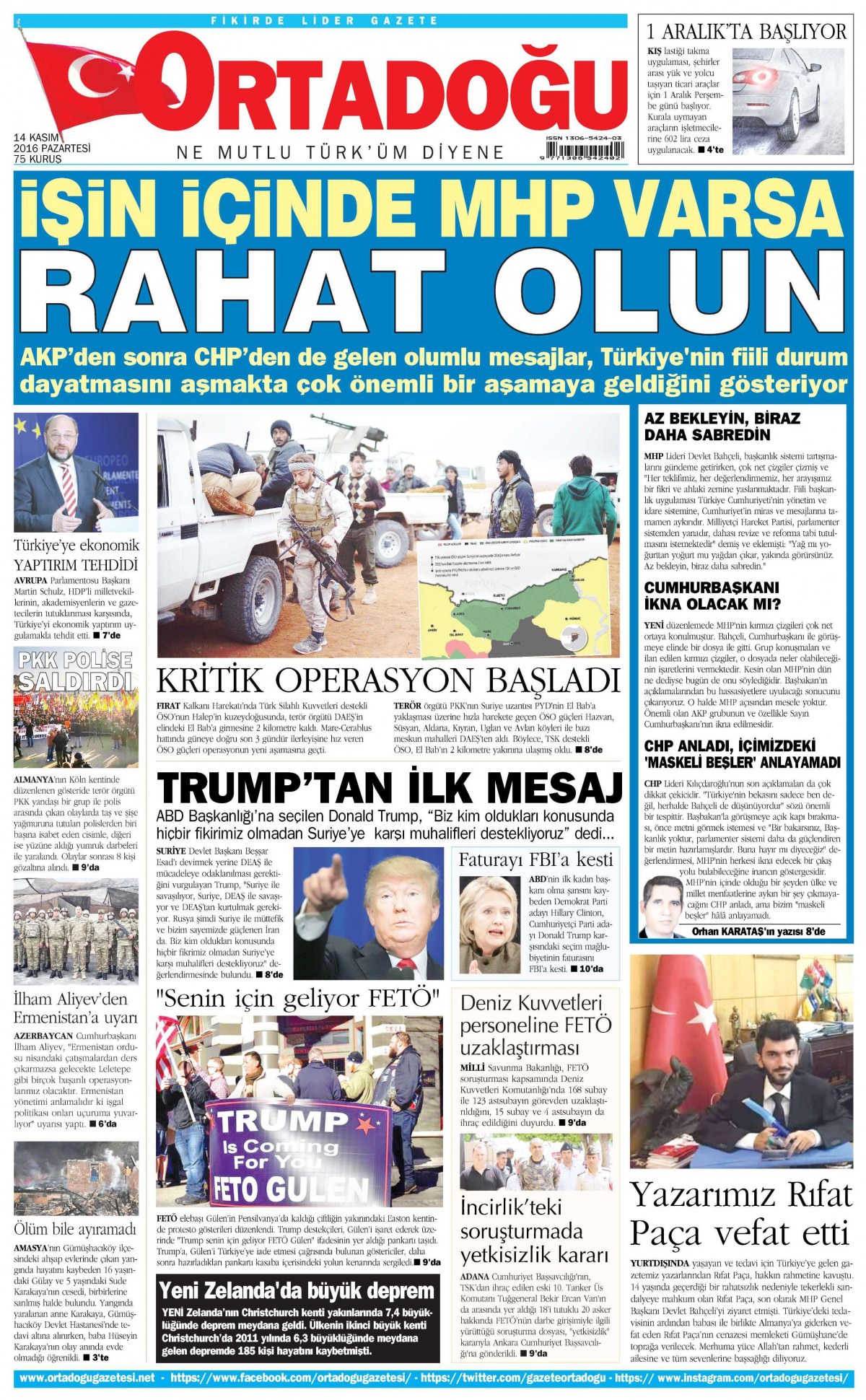 14 Kasım 2016 gazete manşetleri - 782