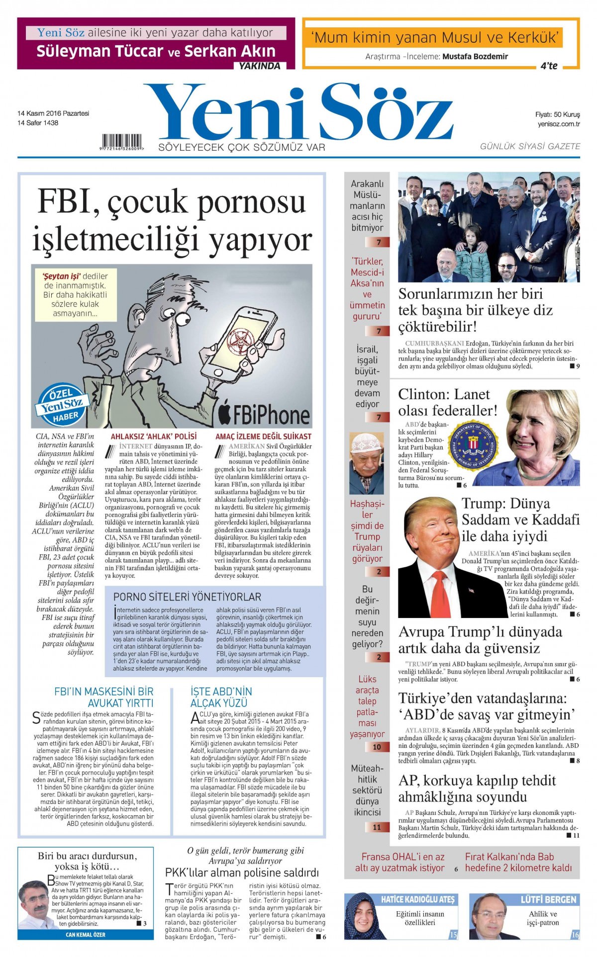 14 Kasım 2016 gazete manşetleri - 554