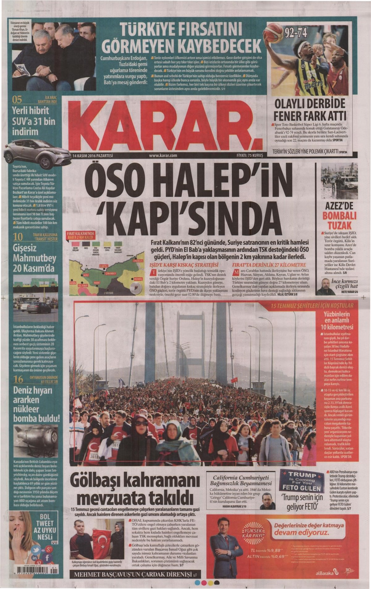 14 Kasım 2016 gazete manşetleri - 698