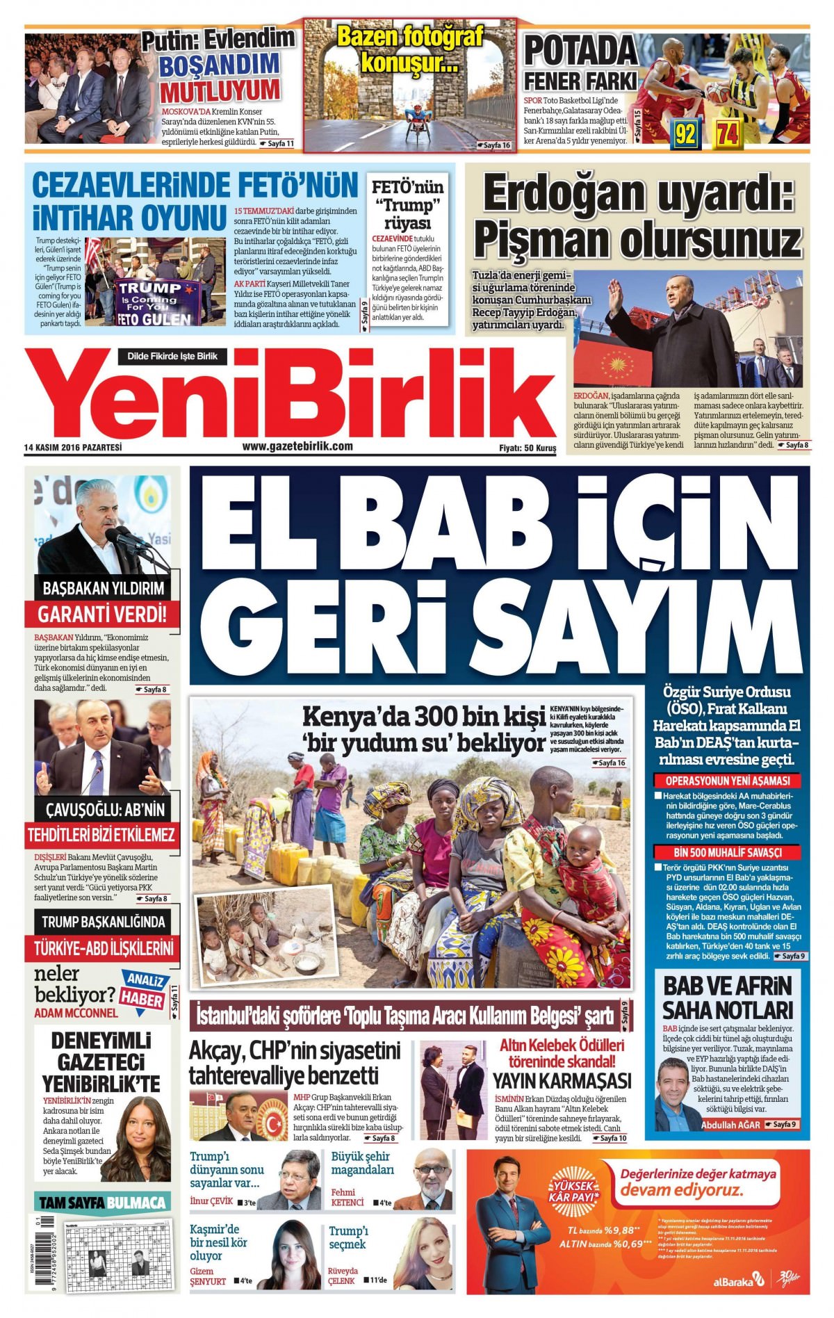 14 Kasım 2016 gazete manşetleri - 531