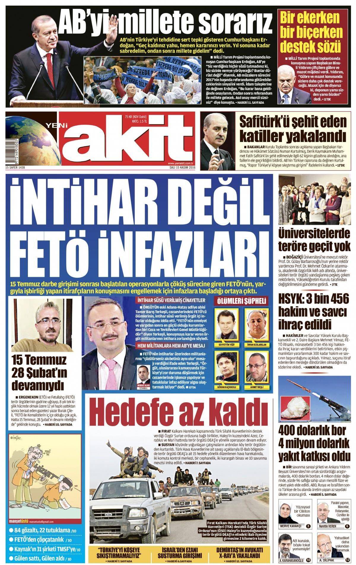 15 Kasım 2016 gazete manşetleri - 804