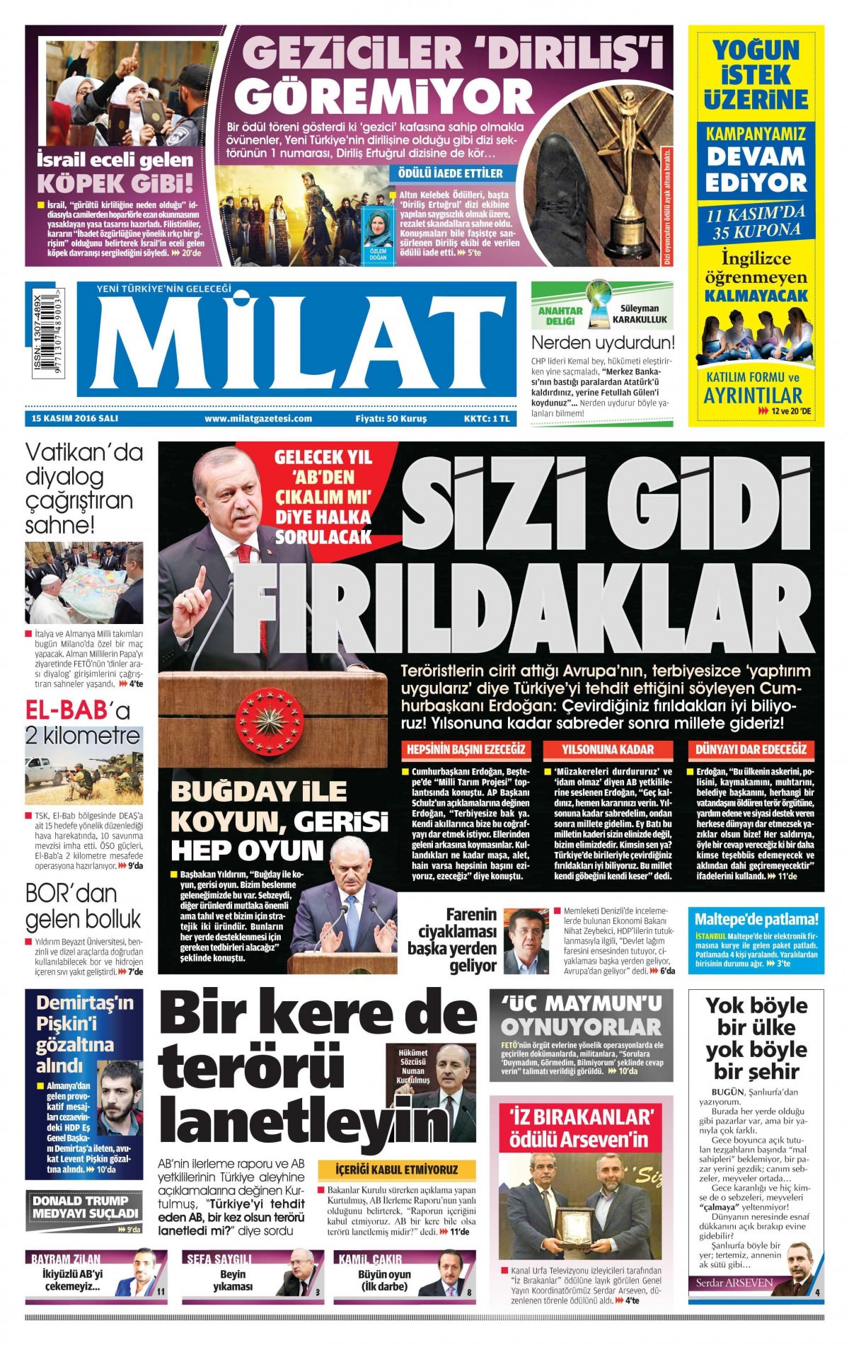 15 Kasım 2016 gazete manşetleri - 859