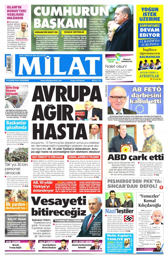 17 Kasım 2016 gazete manşetleri - 746