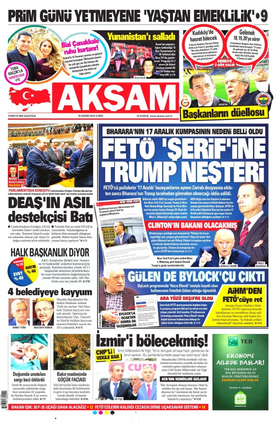 18 Kasım 2016 gazete manşetleri - 934