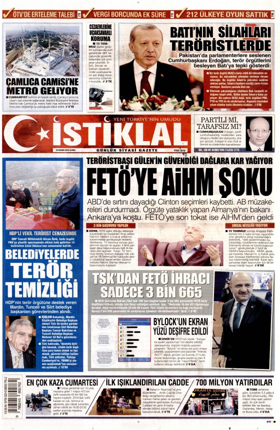 18 Kasım 2016 gazete manşetleri - 847