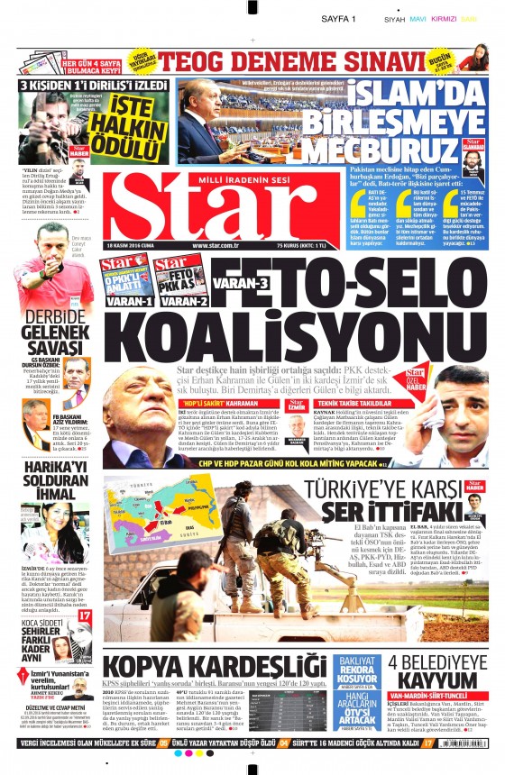 18 Kasım 2016 gazete manşetleri - 928
