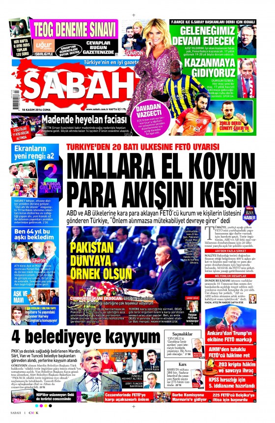 18 Kasım 2016 gazete manşetleri - 863
