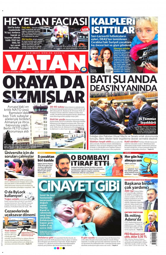 18 Kasım 2016 gazete manşetleri - 886