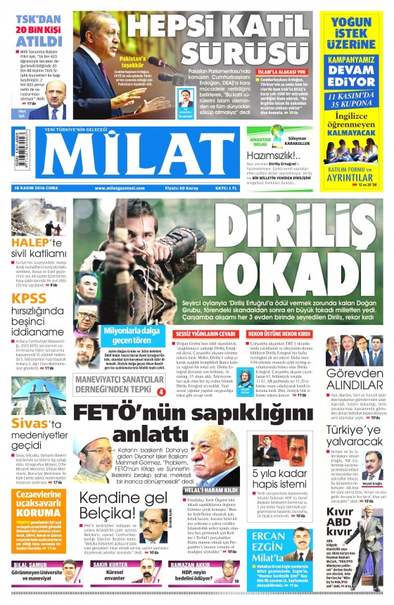 18 Kasım 2016 gazete manşetleri - 909