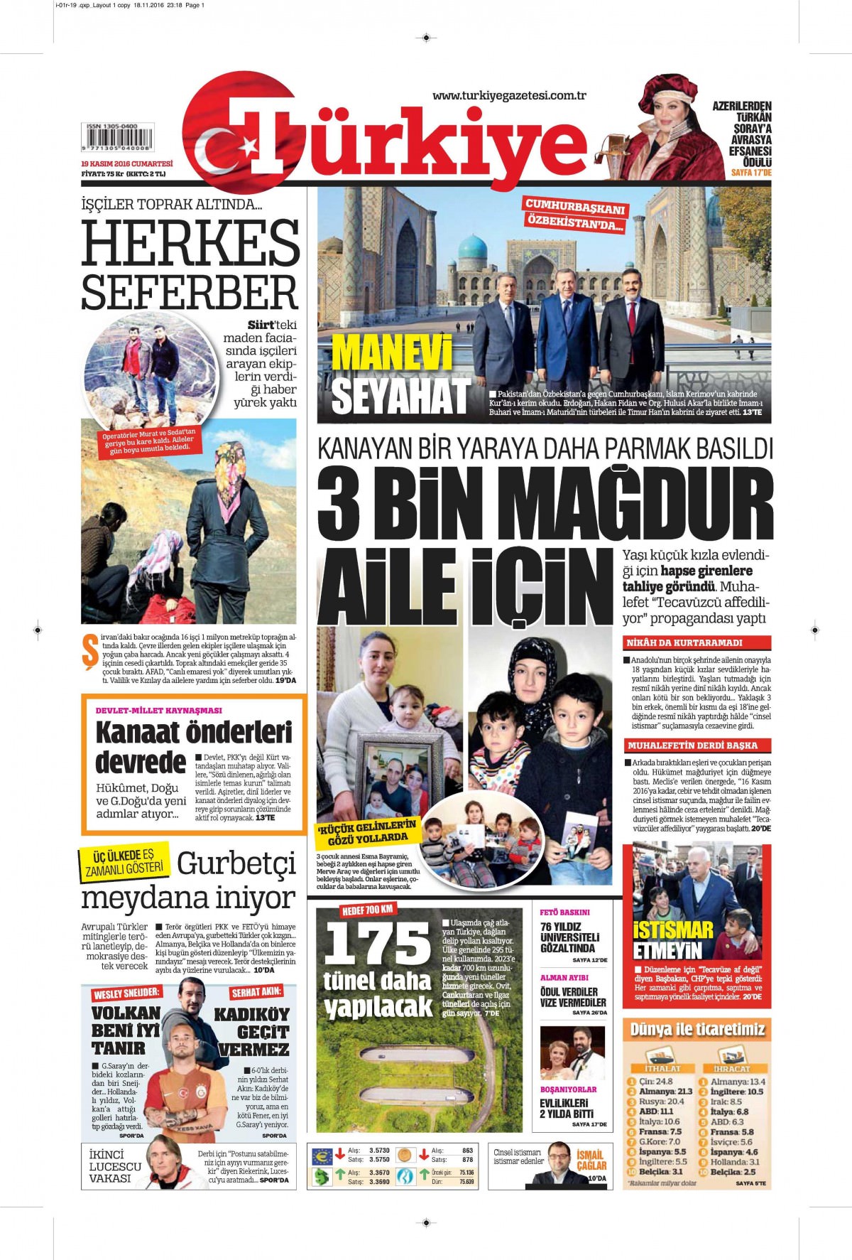 19 Kasım 2016 gazete manşetleri - 782