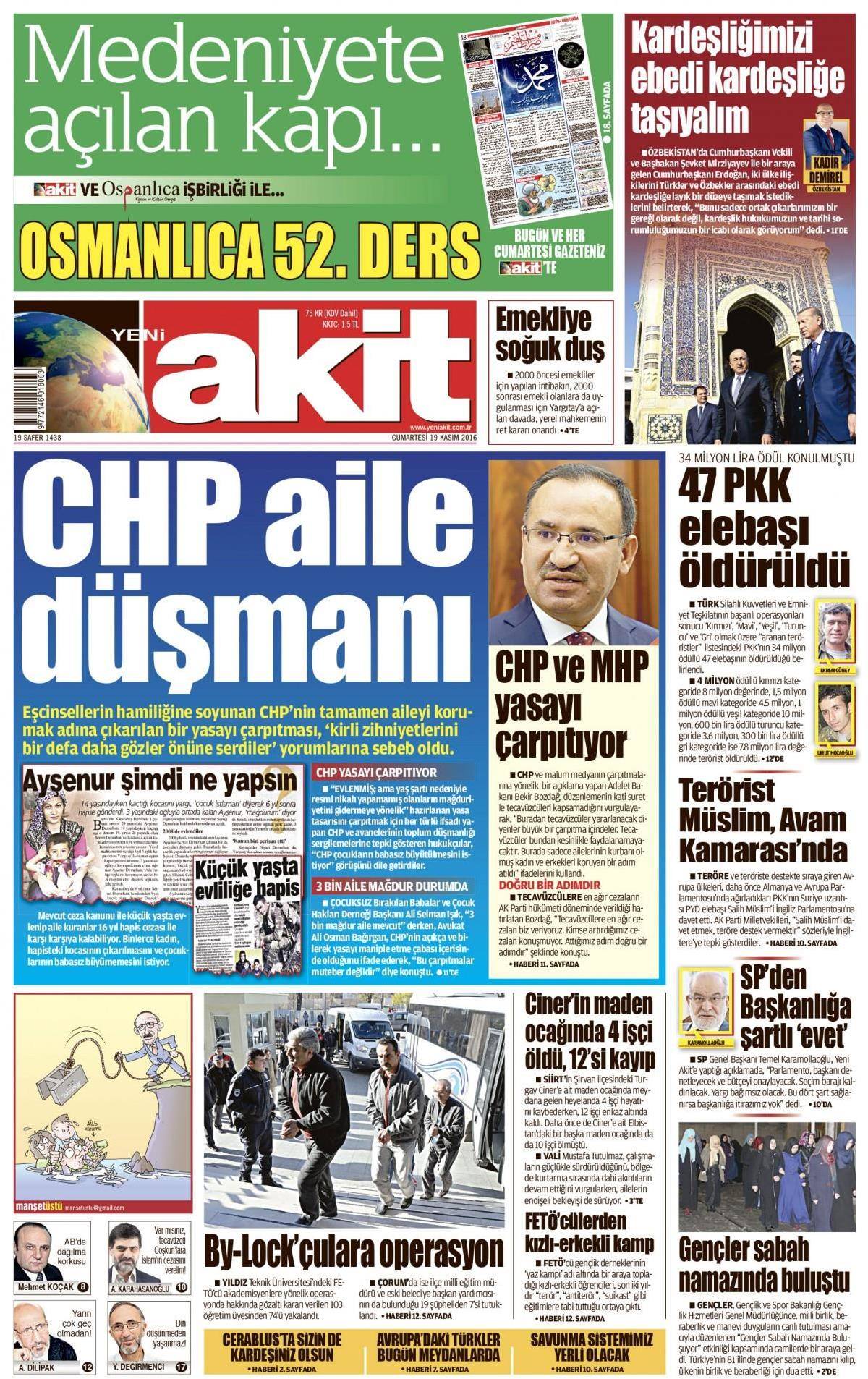 19 Kasım 2016 gazete manşetleri - 762