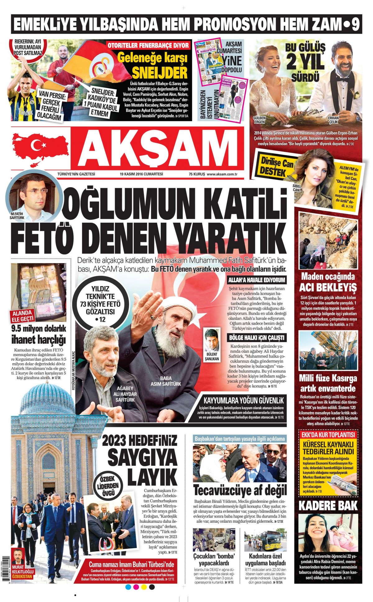 19 Kasım 2016 gazete manşetleri - 786