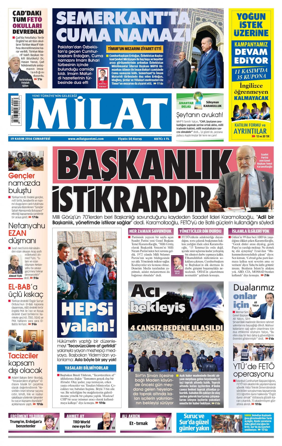 19 Kasım 2016 gazete manşetleri - 767