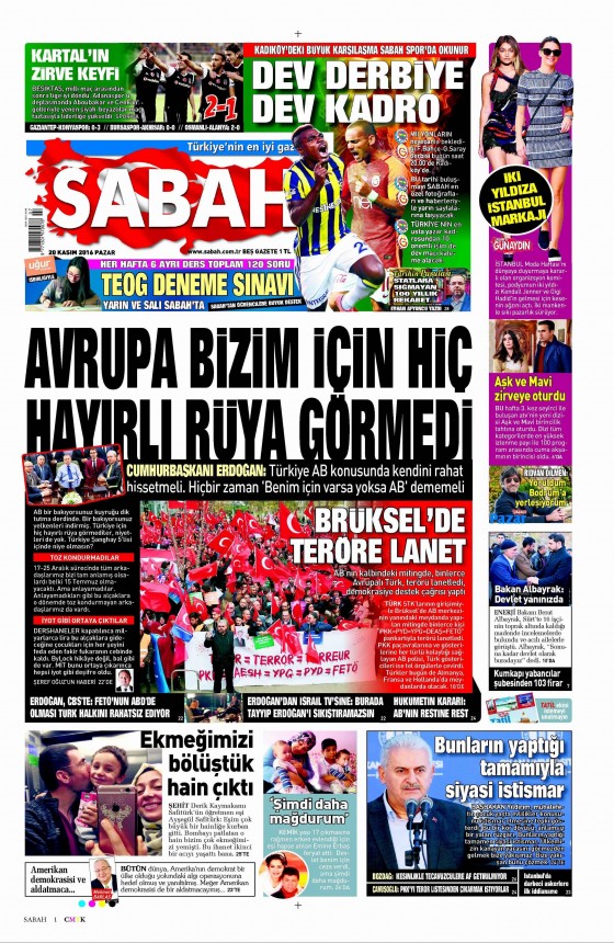 20 Kasım 2016 gazete manşetleri - 12