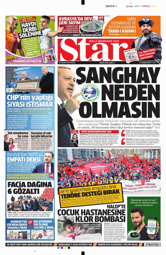 20 Kasım 2016 gazete manşetleri - 16