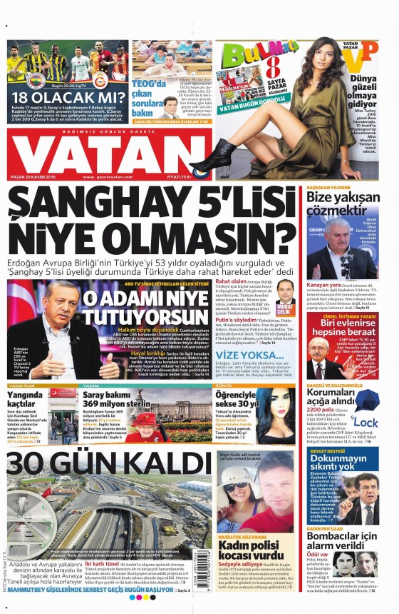 20 Kasım 2016 gazete manşetleri - 5