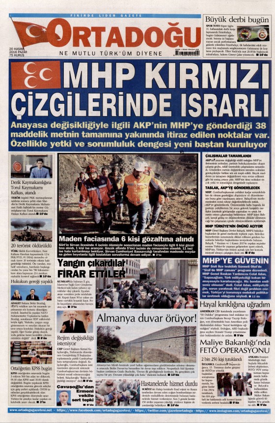 20 Kasım 2016 gazete manşetleri - 3