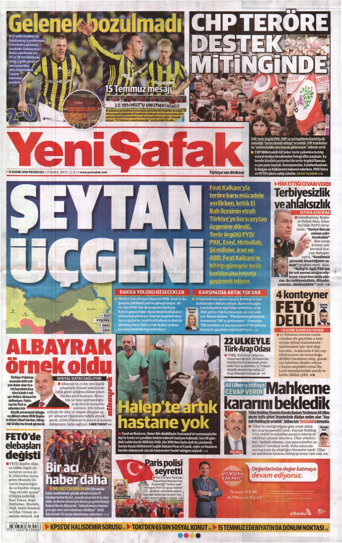 21 Kasım 2016 gazete manşetleri - 918
