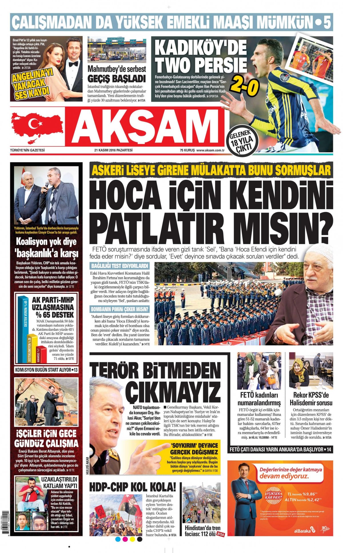21 Kasım 2016 gazete manşetleri - 500