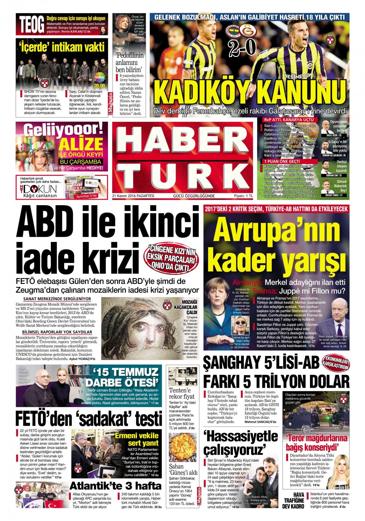 21 Kasım 2016 gazete manşetleri - 941