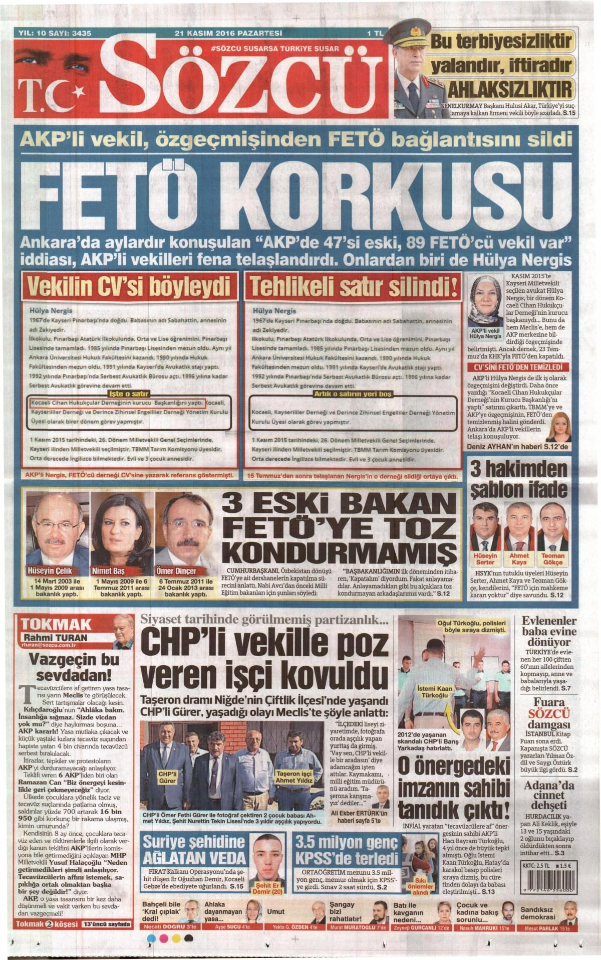 21 Kasım 2016 gazete manşetleri - 770