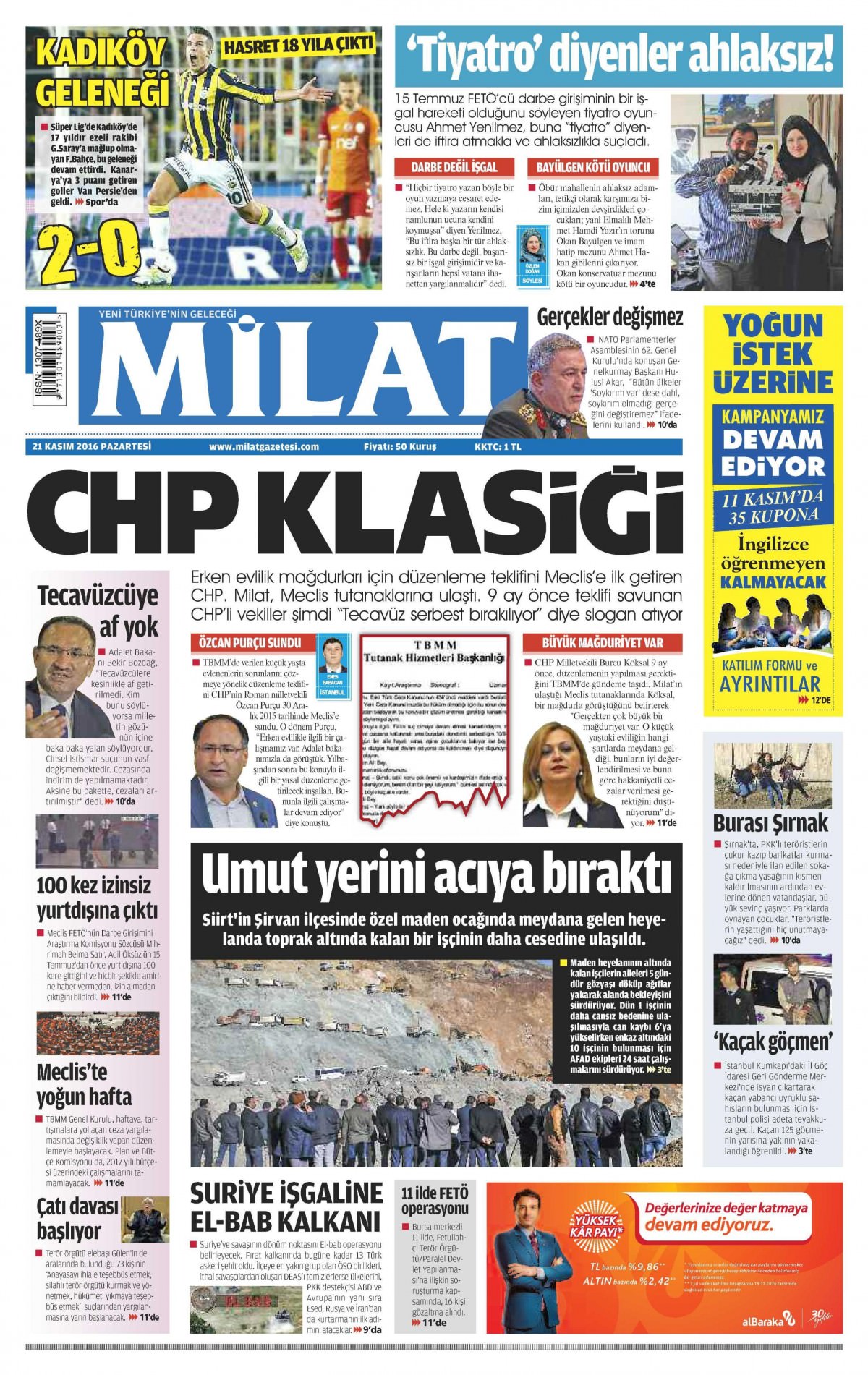 21 Kasım 2016 gazete manşetleri - 645
